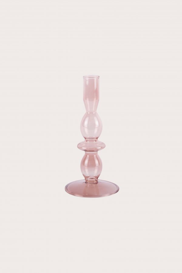 CANDLE HOLDER GLASS BUBBLES - SMALL PINK