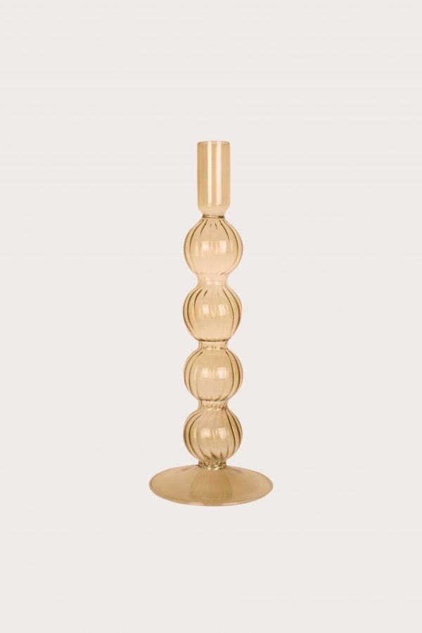 CANDLE HOLDER GLASS BUBBLES - 4 BOLLEN SAND BROWN