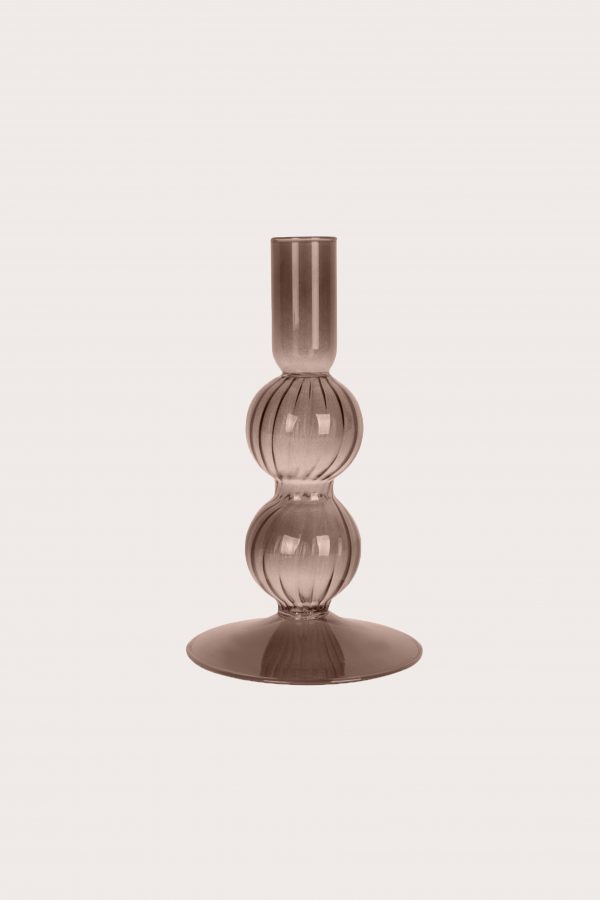CANDLE HOLDER GLASS BUBBLES - 2 BOLLEN DONKER PAARS