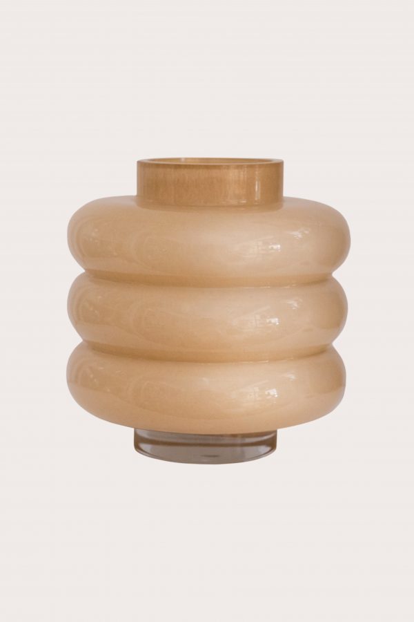 LAGE GLANZENDE VAAS MET RINGEN - BEIGE